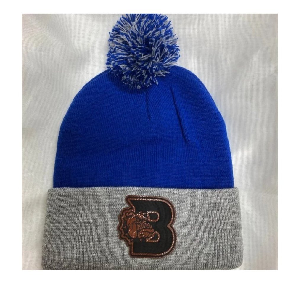Bulldogs Leather Patch Pom Pom Beanie
